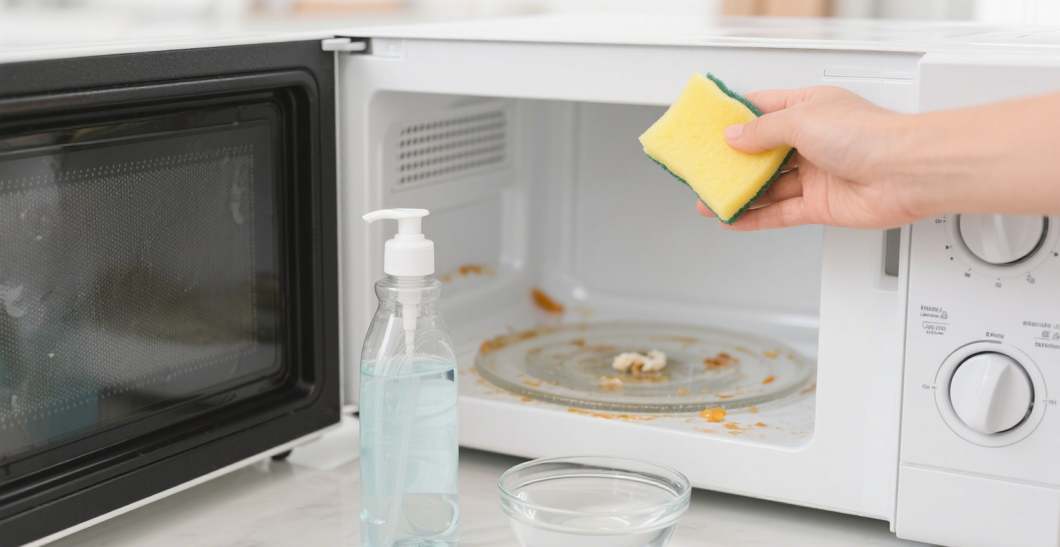 clean microwave with soap